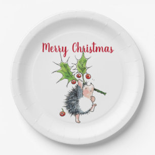 Assiettes En Carton Joyeux Noël Holly Hedgehog