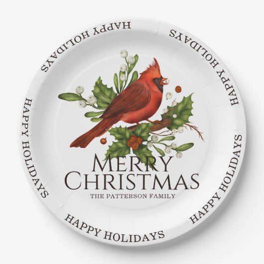 Assiettes En Carton Joyeux Noël Joyeuses Joyeuses Fêtes Rouge Cardinal (Devant)