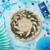 Assiettes En Carton Joyeux Noël Joyeux Nouvel An Gold Green Wreath (Fête)