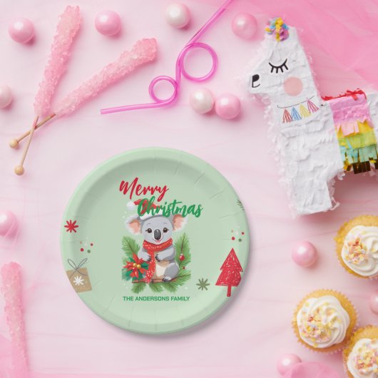 Assiettes En Carton Joyeux Noël Koala Père Noël rouge et vert Sc (Fête)