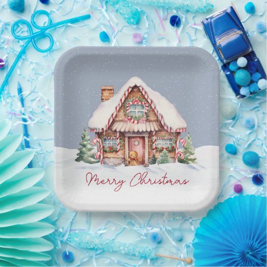 Assiettes En Carton Joyeux Noël Maison en pain d'épices (Fête)