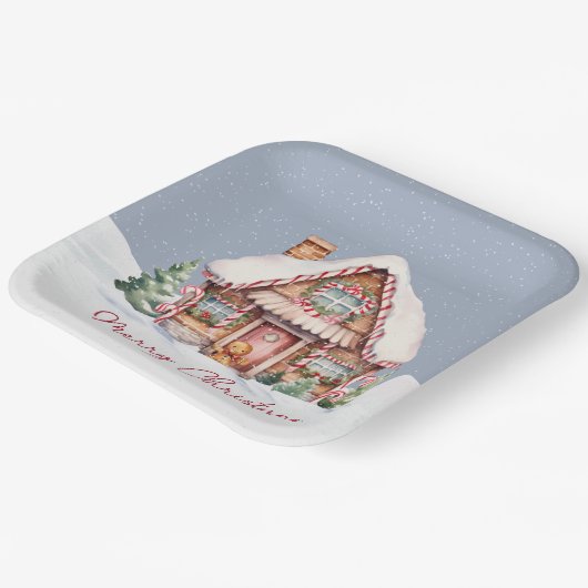 Assiettes En Carton Joyeux Noël Maison en pain d'épices (Angulaire)