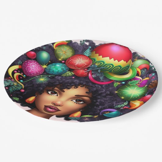 Assiettes En Carton Joyeux Noël Melanin Femmes Black Girl Magic Mme. (Angle)