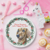 Assiettes En Carton Joyeux Noël mignon Dachshund Chien Vacances Wreath (Fête)