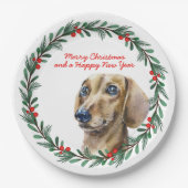 Assiettes En Carton Joyeux Noël mignon Dachshund Chien Vacances Wreath (Devant)