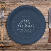 Assiettes En Carton Joyeux Noël mignonne Calligraphie Simple Marine Bl