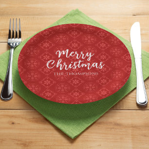 Assiettes En Carton Joyeux Noël Minimaliste Simple Flocon de neige Rou