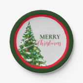 Assiettes En Carton Joyeux Noël minimaliste Vert Rouge (Devant)