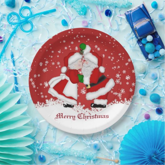 Assiettes En Carton Joyeux Noël Mistletoe Père Noël (Fête)