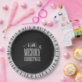 Assiettes En Carton Joyeux Noël Noir Blanc Plaid Élégant (Fête)