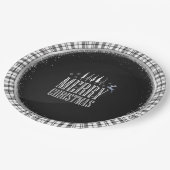 Assiettes En Carton Joyeux Noël Noir Blanc Plaid Élégant (Angle)