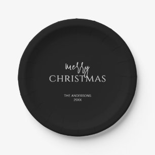 Assiettes En Carton Joyeux Noël noir minimaliste