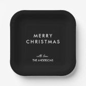 Assiettes En Carton Joyeux Noël Nom personnalisé Noir (Recto)