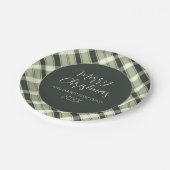 Assiettes En Carton Joyeux Noël Olive Green Plaid Script Rustique (Angle)