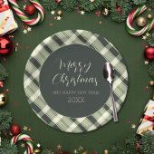Assiettes En Carton Joyeux Noël Olive Green Plaid Script Rustique
