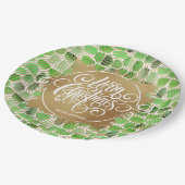 Assiettes En Carton Joyeux Noël or moderne sur vert (Angle)
