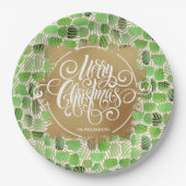 Assiettes En Carton Joyeux Noël or moderne sur vert (Devant)