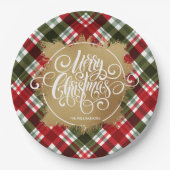 Assiettes En Carton Joyeux Noël Or Plaid (Devant)