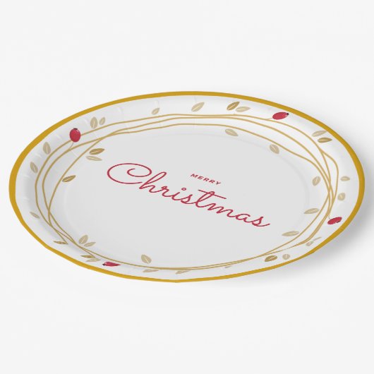 Assiettes En Carton Joyeux Noël or/rouge (Angle)