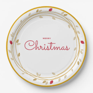 Assiettes En Carton Joyeux Noël or/rouge
