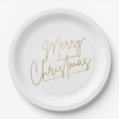 Assiettes En Carton Joyeux Noël or sur blanc (Devant)
