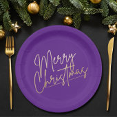 Assiettes En Carton Joyeux Noël or sur violet