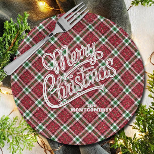 Assiettes En Carton Joyeux Noël Pailleté Carreaux 