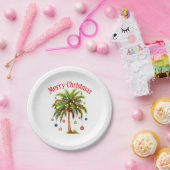 Assiettes En Carton Joyeux Noël Palm Tree Light Hawaiian Tropical (Fête)