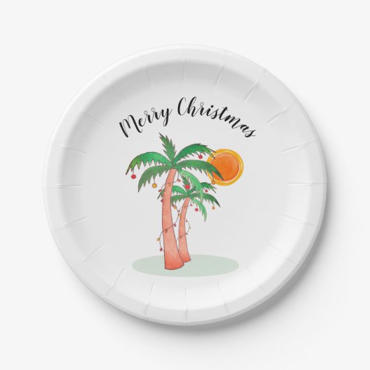 Assiettes En Carton Joyeux Noël Palm Trees Soleil (Devant)