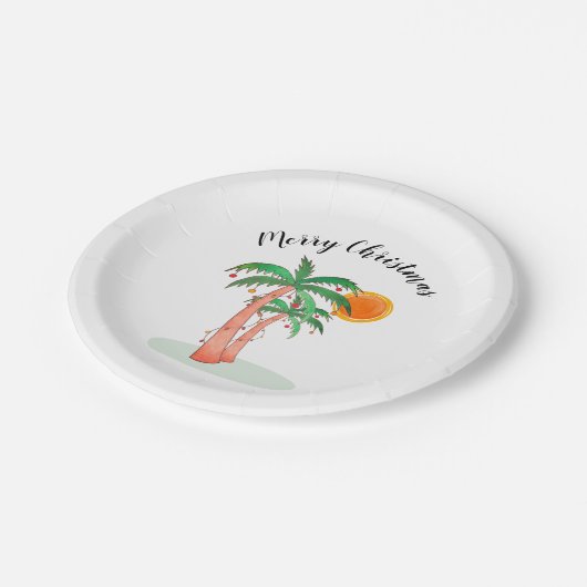 Assiettes En Carton Joyeux Noël Palm Trees Soleil (Angle)