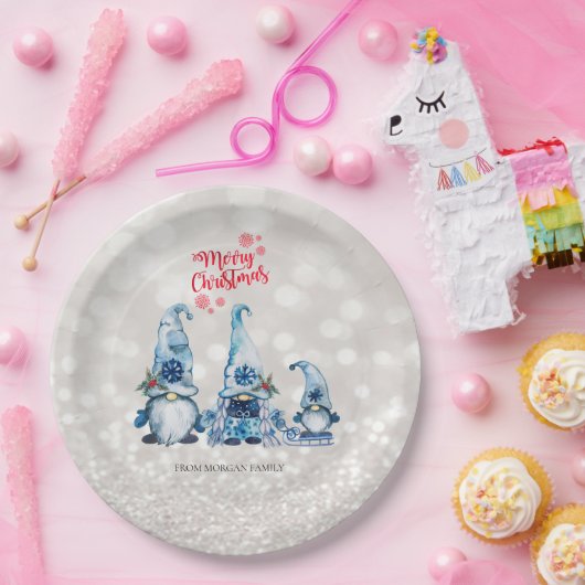 Assiettes En Carton Joyeux Noël, Parties scintillant Bokeh, Bleus mign (Fête)