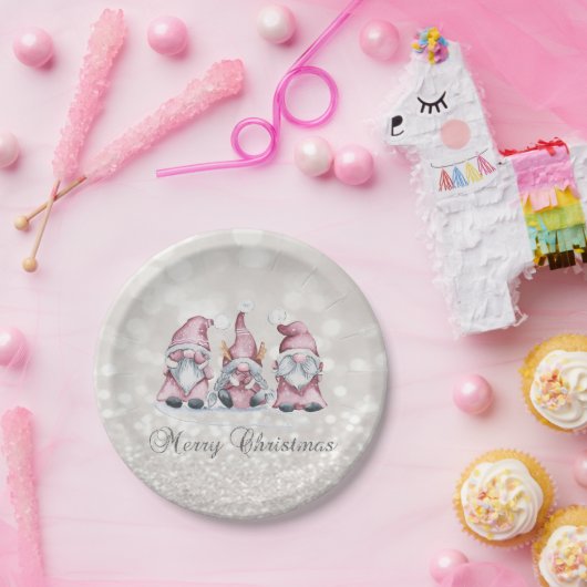 Assiettes En Carton Joyeux Noël, Parties scintillant Bokeh, Gnomes mig (Fête)