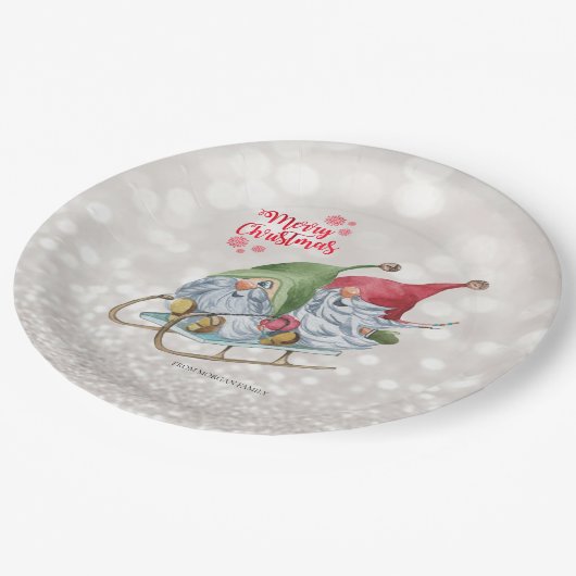 Assiettes En Carton Joyeux Noël, Parties scintillant Bokeh, Gnomes mig (Angle)