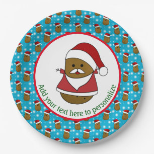 Assiettes En Carton Joyeux Noël Patate portant un chapeau de Père Noël