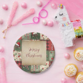Assiettes En Carton Joyeux Noël Patchwork Plaque en papier de vacances (Fête)