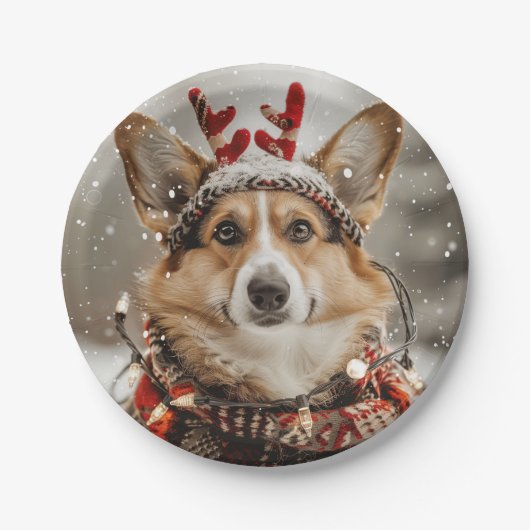 Assiettes En Carton Joyeux Noël Pembroke Welsh Corgi Chien (Devant)