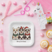 Assiettes En Carton Joyeux Noël Pembroke Welsh Corgi Chiens (Fête)