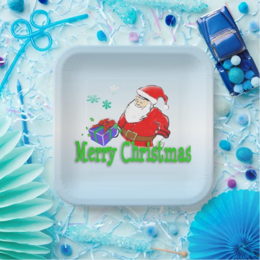 Assiettes En Carton Joyeux Noël Père Noël avec cadeau (Fête)