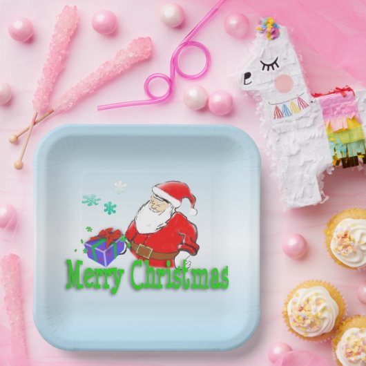 Assiettes En Carton Joyeux Noël Père Noël avec cadeau (Fête)