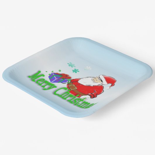 Assiettes En Carton Joyeux Noël Père Noël avec cadeau (Angulaire)