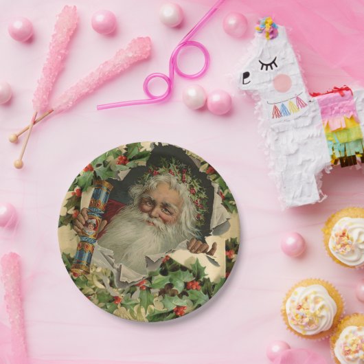 Assiettes En Carton Joyeux Noël Père Noël classique antique (Fête)