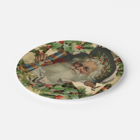 Assiettes En Carton Joyeux Noël Père Noël classique antique (Angle)