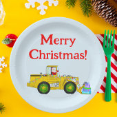 Assiettes En Carton Joyeux Noël Père Noël En Bulldozer Livrant Cadeau