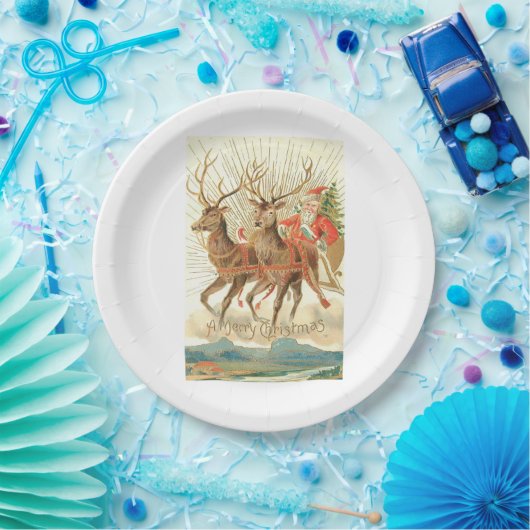 Assiettes En Carton Joyeux Noël (Père Noël et son renne) (Fête)