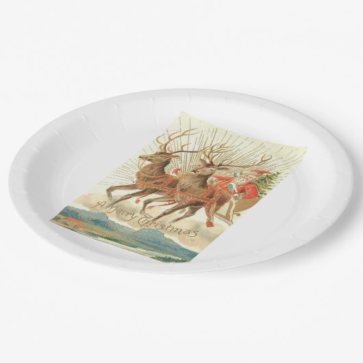 Assiettes En Carton Joyeux Noël (Père Noël et son renne) (Angle)