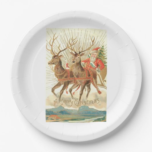 Assiettes En Carton Joyeux Noël (Père Noël et son renne) (Devant)