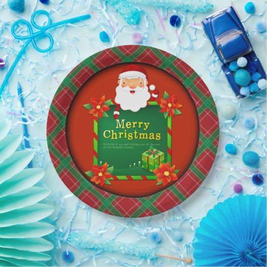 Assiettes En Carton Joyeux Noël Père Noël Tartan Plaid (Fête)