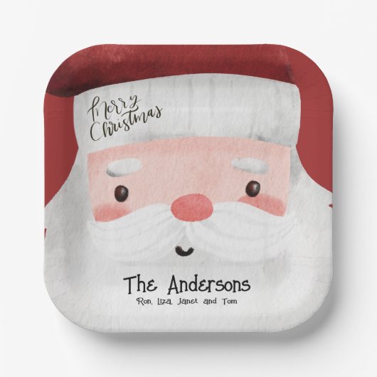 Assiettes En Carton Joyeux Noël personnalisé mignon Père Noël visage (Recto)