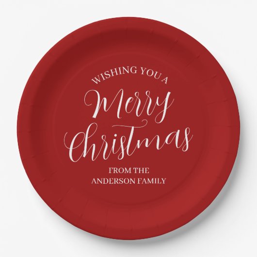 Assiettes En Carton Joyeux Noël personnalisé rouge (Devant)