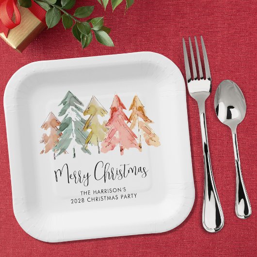 Assiettes En Carton Joyeux Noël Pine Arbres Fête Fête